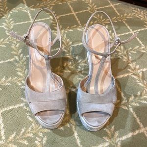 Sergio Rossi cream suede espadrille platform sandal size 37.5 good condition